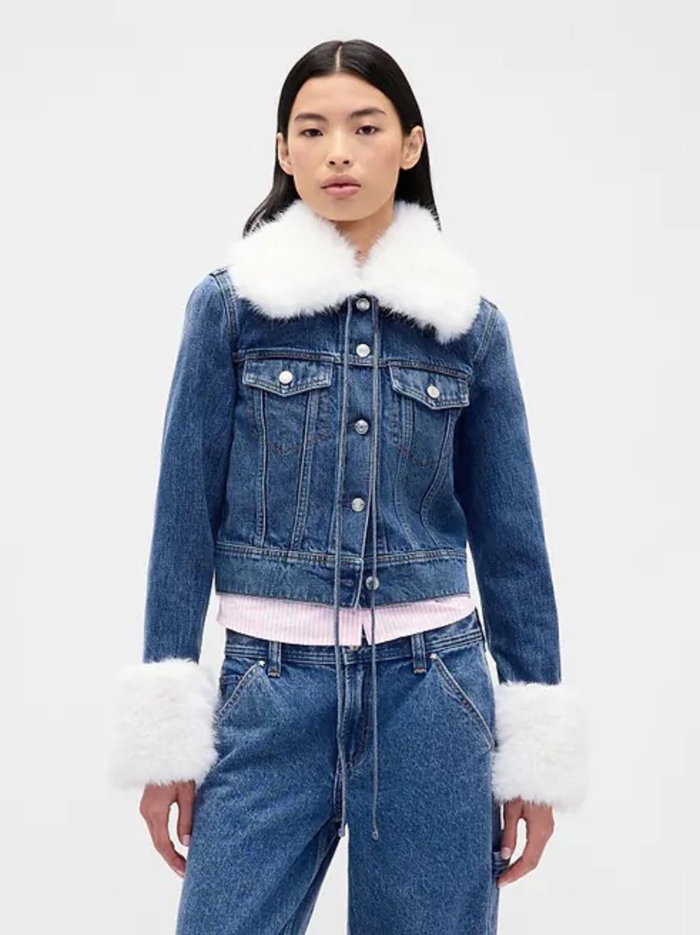 Sandy Liang x Gap | Denim Jacket w/ Faux-Fur Collar